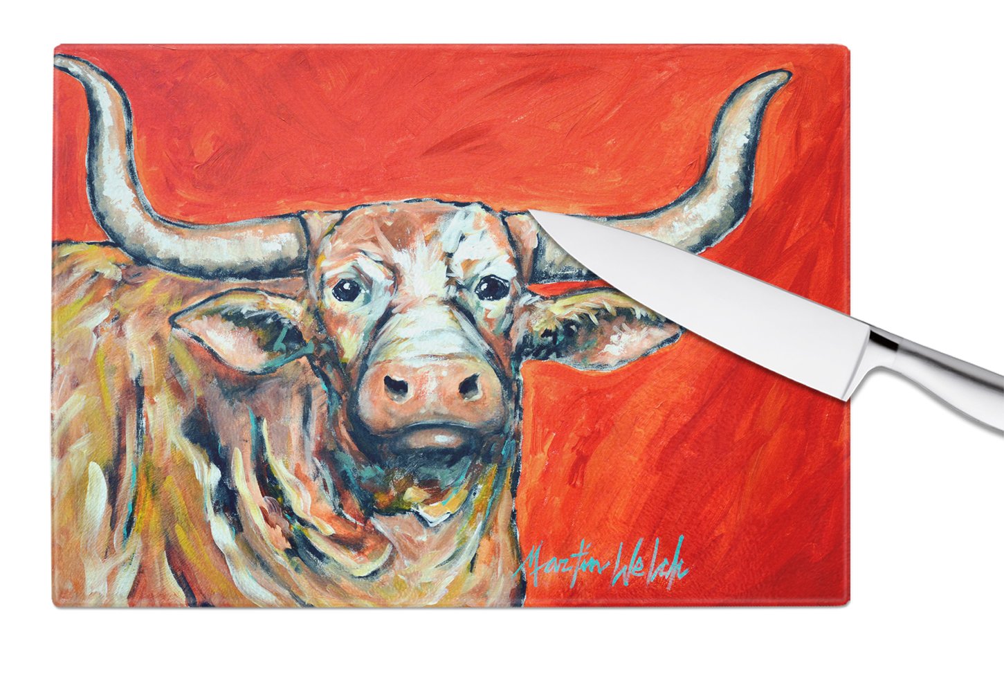 See Red Longhorn Cow Glass Cutting Board Large MW1281LCB by Caroline's Treasures