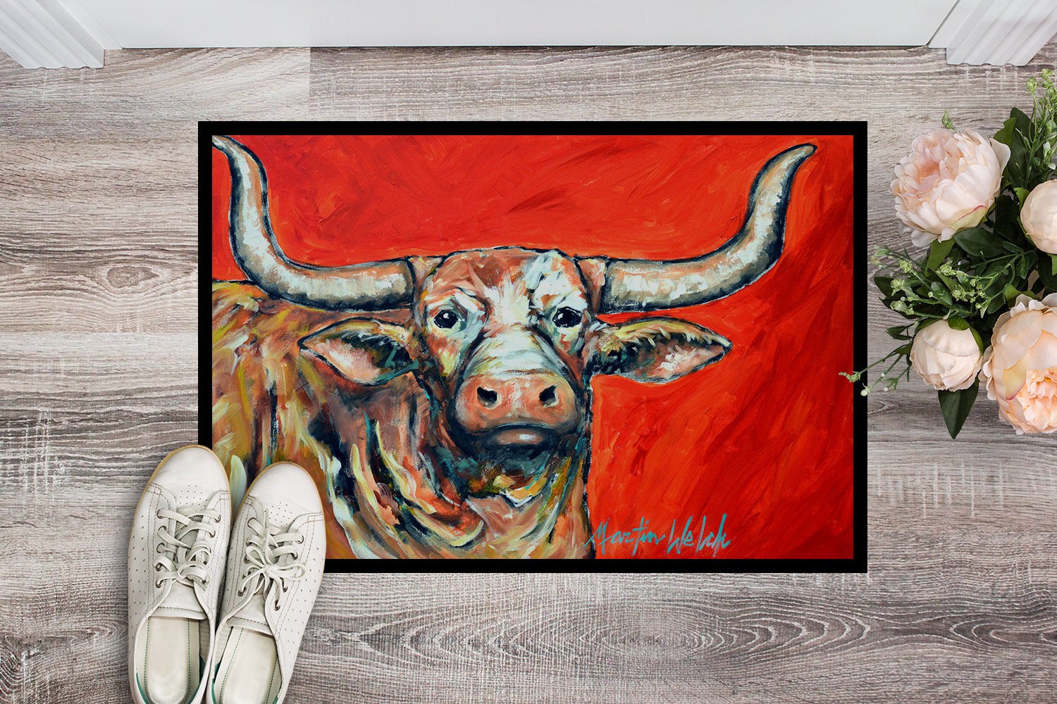 See Red Longhorn Cow Indoor or Outdoor Mat 18x27 MW1281MAT - the-store.com