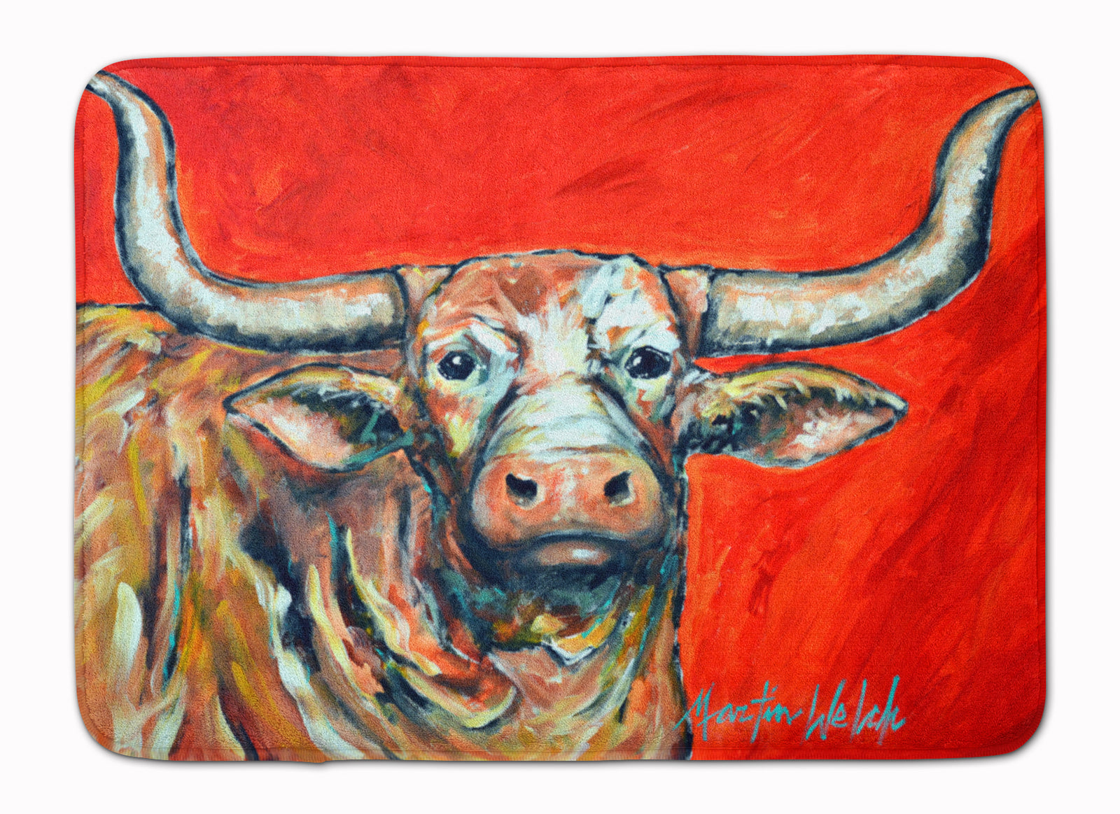 See Red Longhorn Cow Machine Washable Memory Foam Mat MW1281RUG - the-store.com