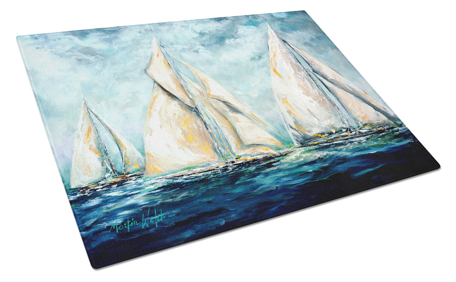 The Last Mile Sail boats Glass Cutting Board Large MW1283LCB by Caroline's Treasures