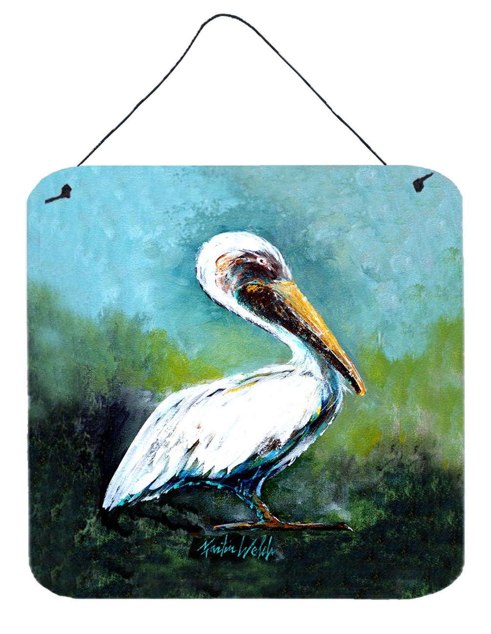 Blue Stand White Pelican Wall or Door Hanging Prints MW1309DS66 by Caroline's Treasures