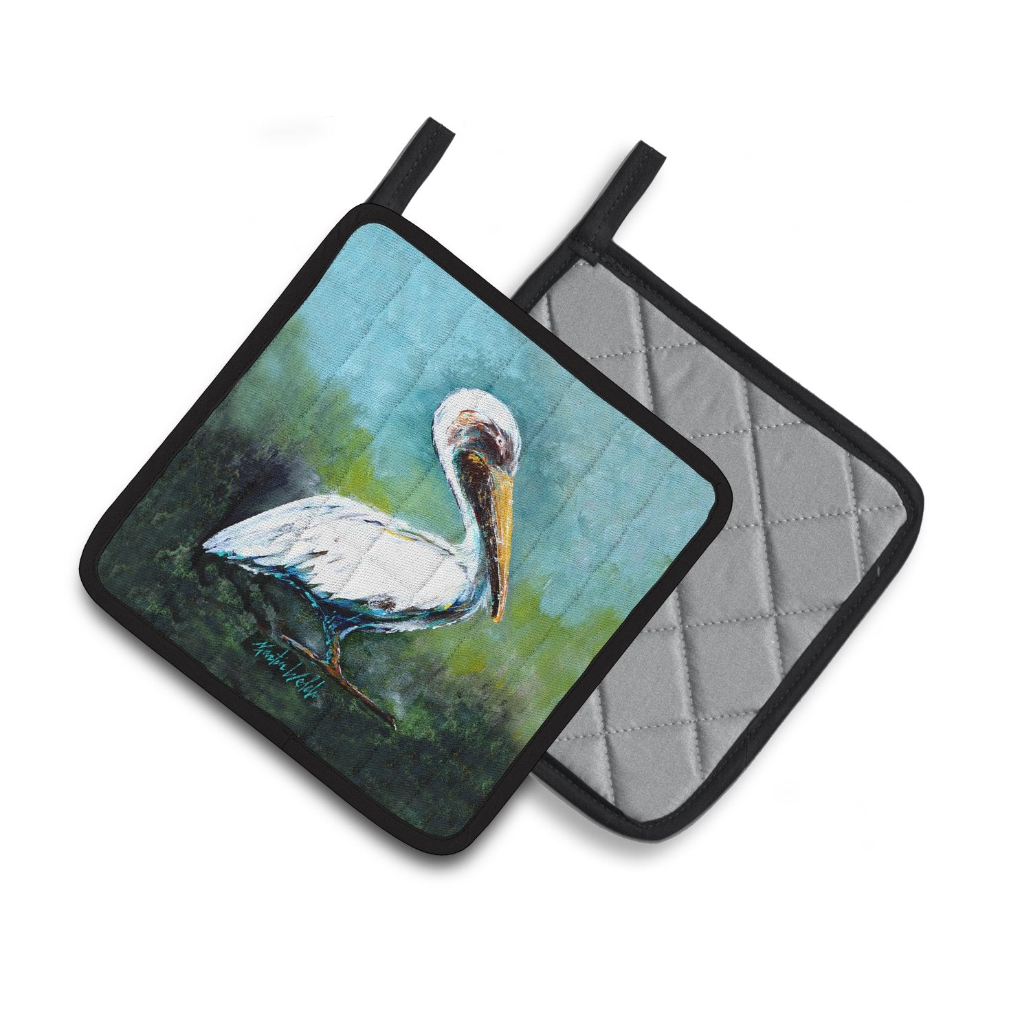 Blue Stand White Pelican Pair of Pot Holders MW1309PTHD by Caroline's Treasures