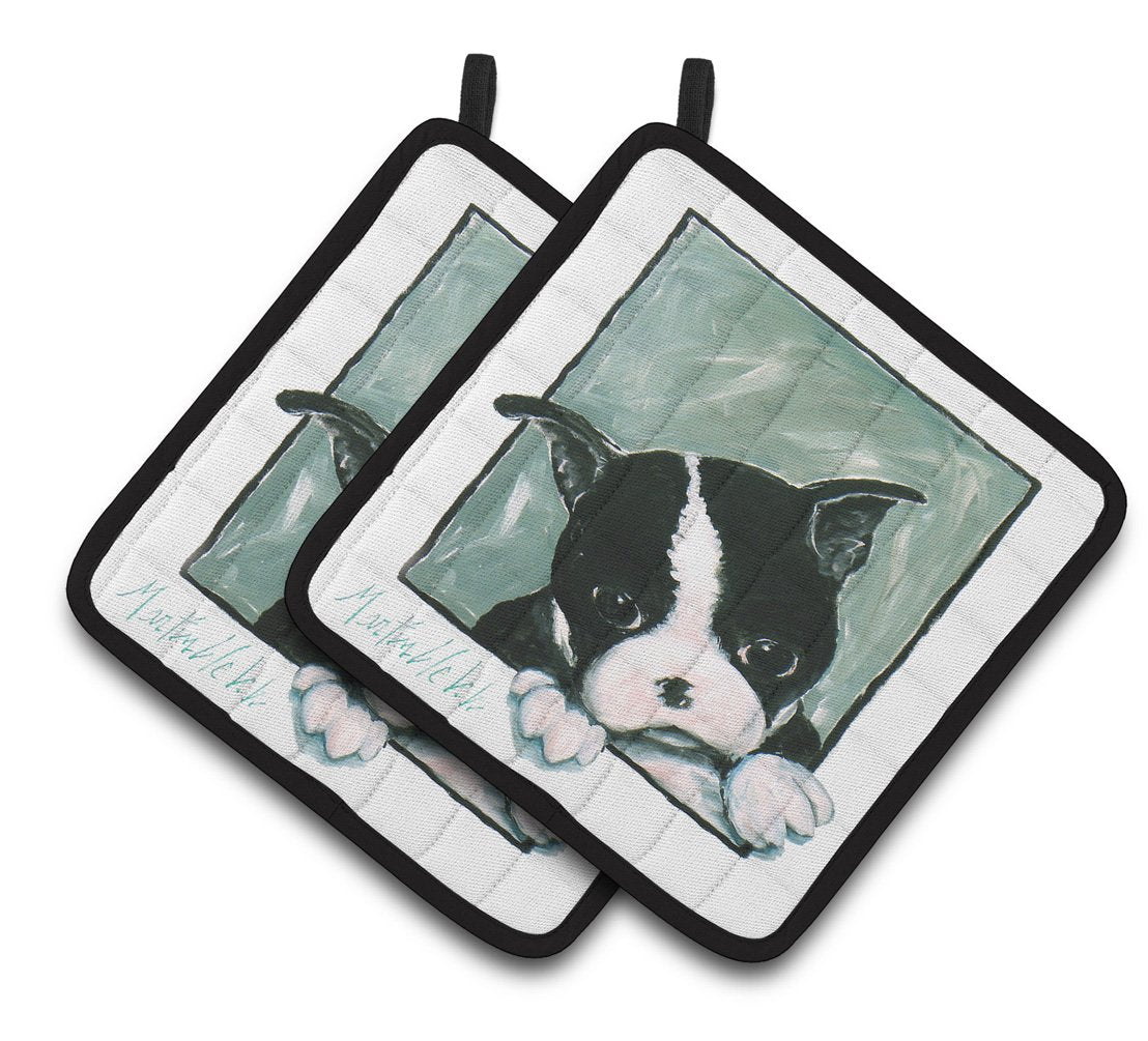 Boston Terrier Don't Leave Me Pair of Pot Holders MW1313PTHD by Caroline's Treasures