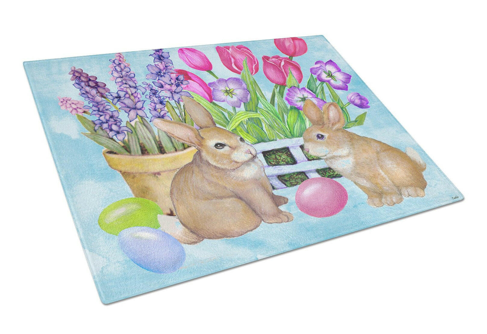 New Beginnings Easter Rabbit Glass Cutting Board Large PJC1066LCB by Caroline's Treasures