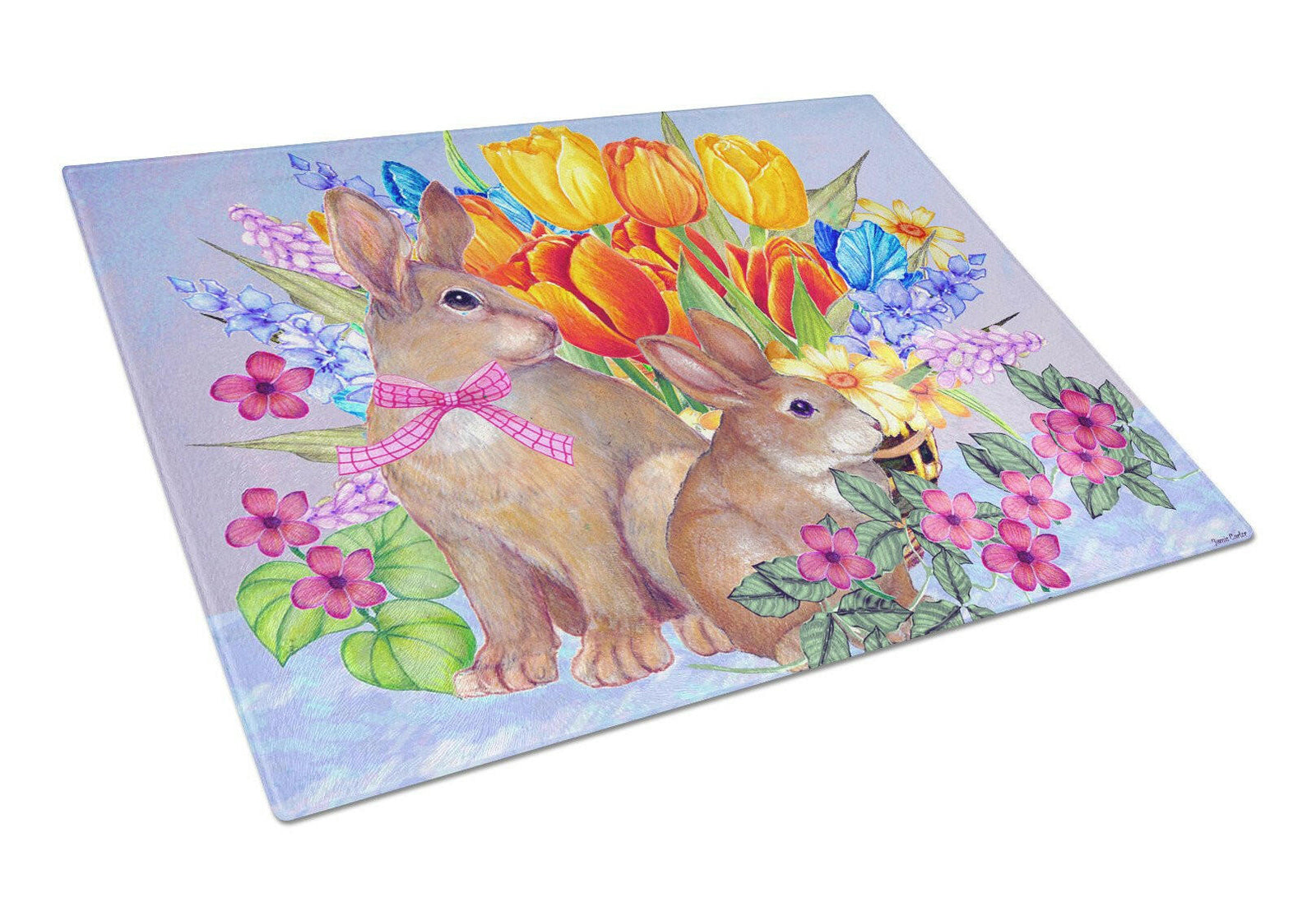 New Beginnings II Easter Rabbit Glass Cutting Board Large PJC1067LCB by Caroline's Treasures