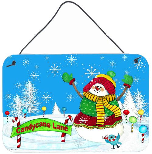 Candy Cane Lane Snowman Wall or Door Hanging Prints PJC1075DS812 by Caroline's Treasures