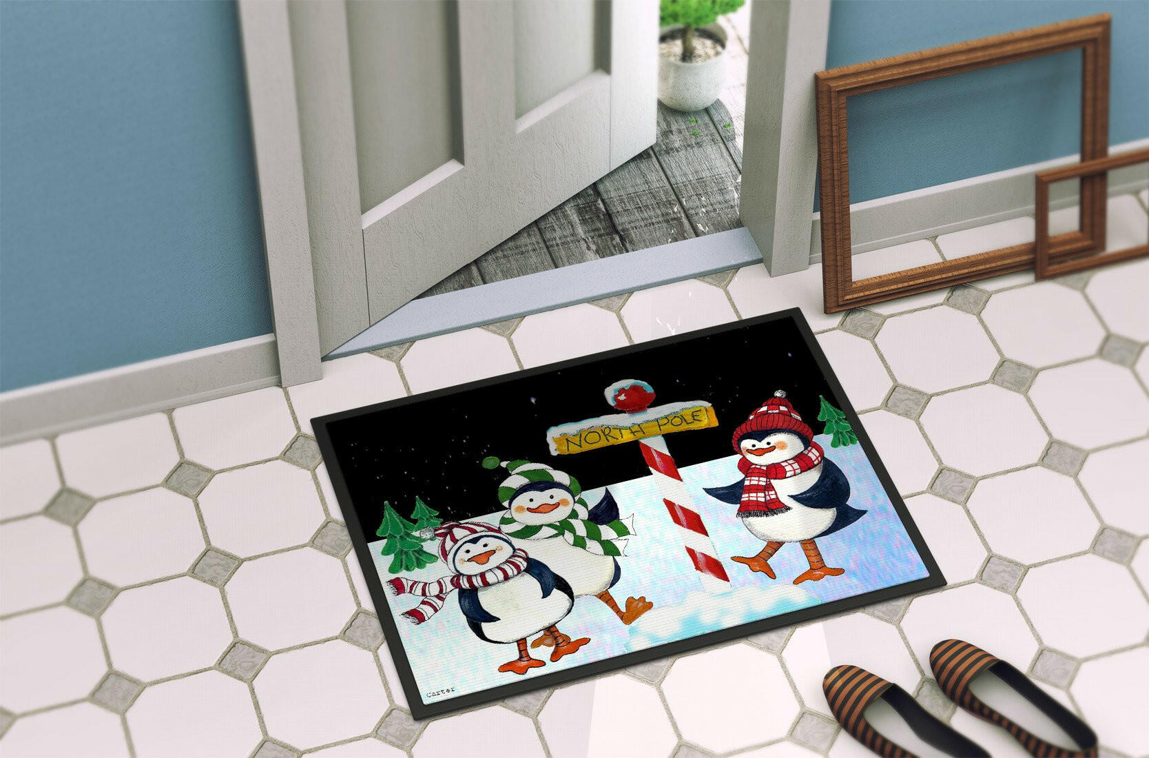 North Pole Welcomes You Penguins Indoor or Outdoor Mat 24x36 PJC1082JMAT - the-store.com