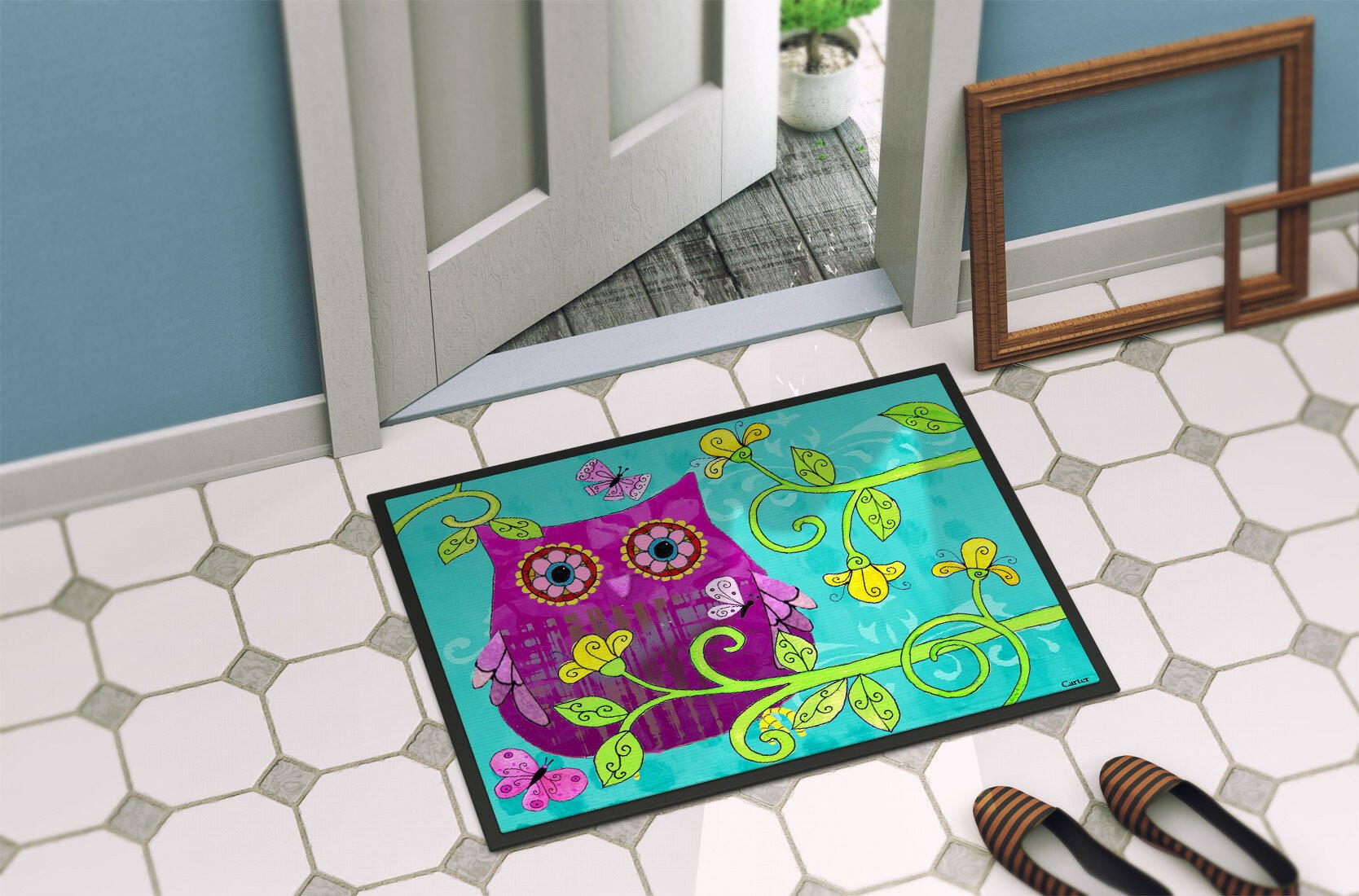 Sittin in the Flowers Owl Indoor or Outdoor Mat 24x36 PJC1093JMAT - the-store.com