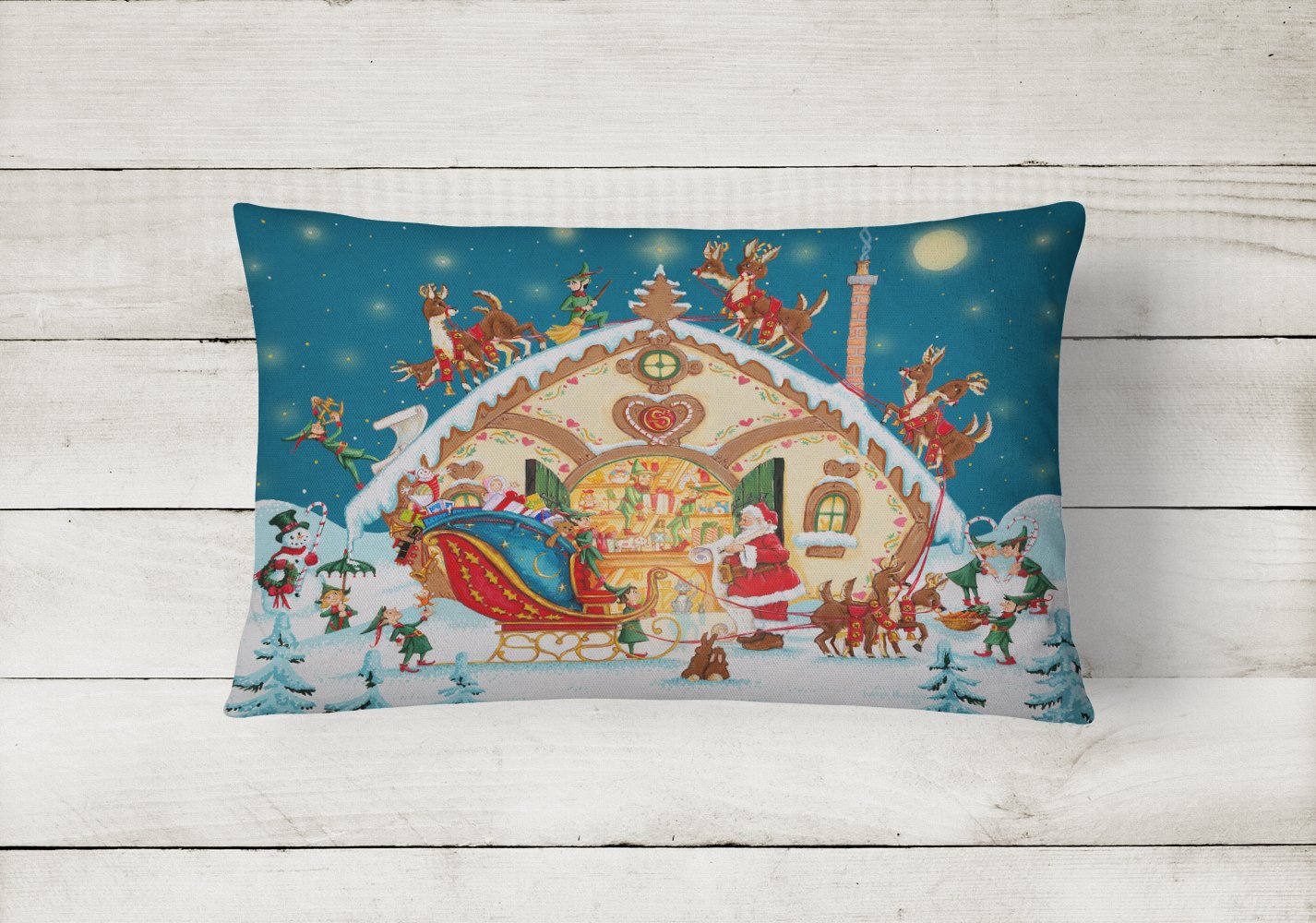 Santa Claus Loading the Sleigh Canvas Fabric Decorative Pillow PJH3004PW1216 by Caroline's Treasures