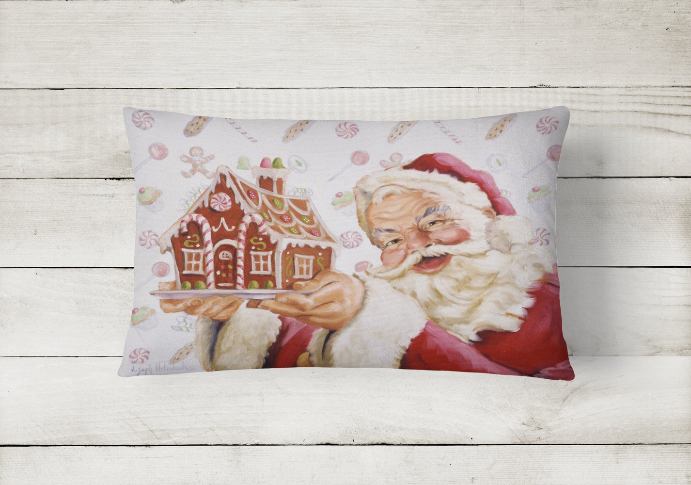 Santa Claus A Home for the Holidays Canvas Fabric Decorative Pillow PJH3006PW1216 by Caroline's Treasures