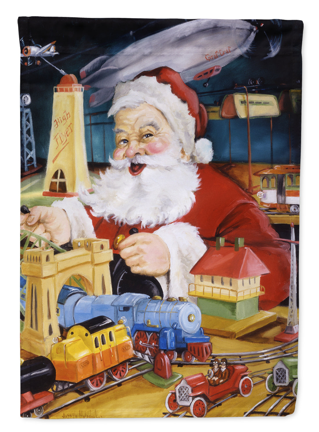 Santa Claus Tin Toy Time Flag Canvas House Size PJH3023CHF
