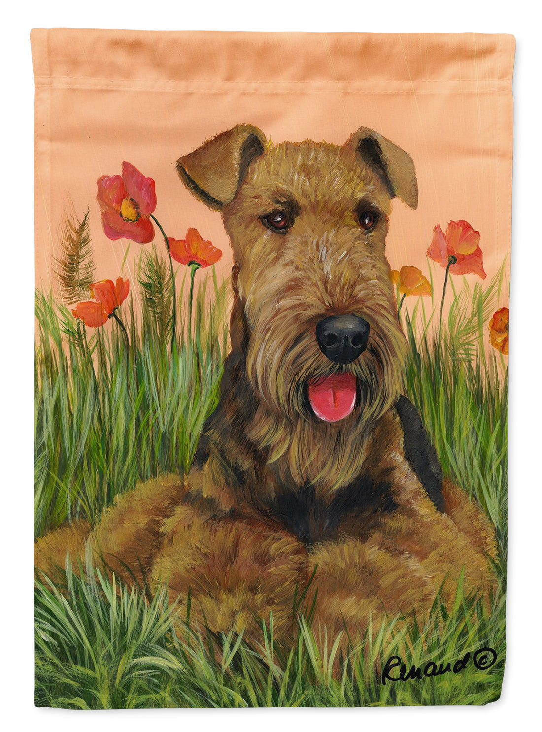 Airedale Terrier Poppies Flag Canvas House Size PPP3003CHF