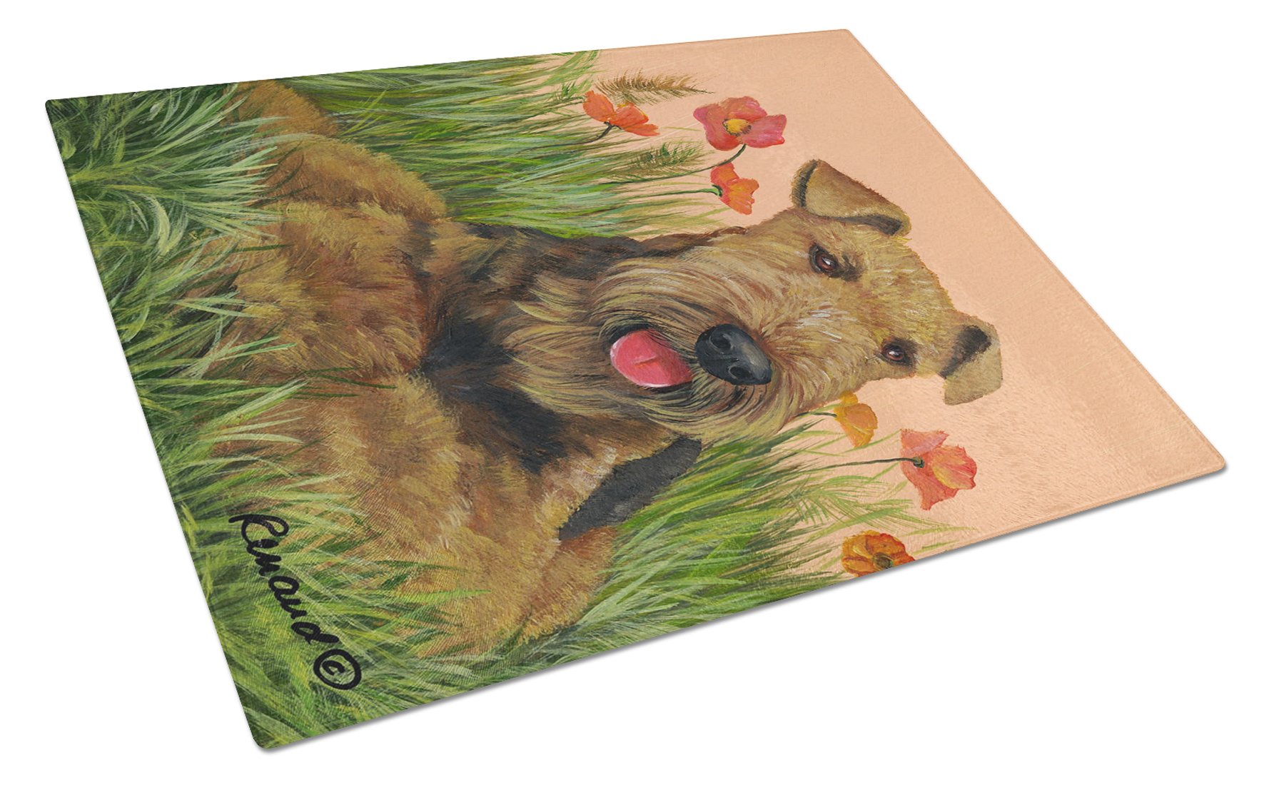 Airedale Terrier Poppies Glass Cutting Board Large PPP3003LCB by Caroline's Treasures