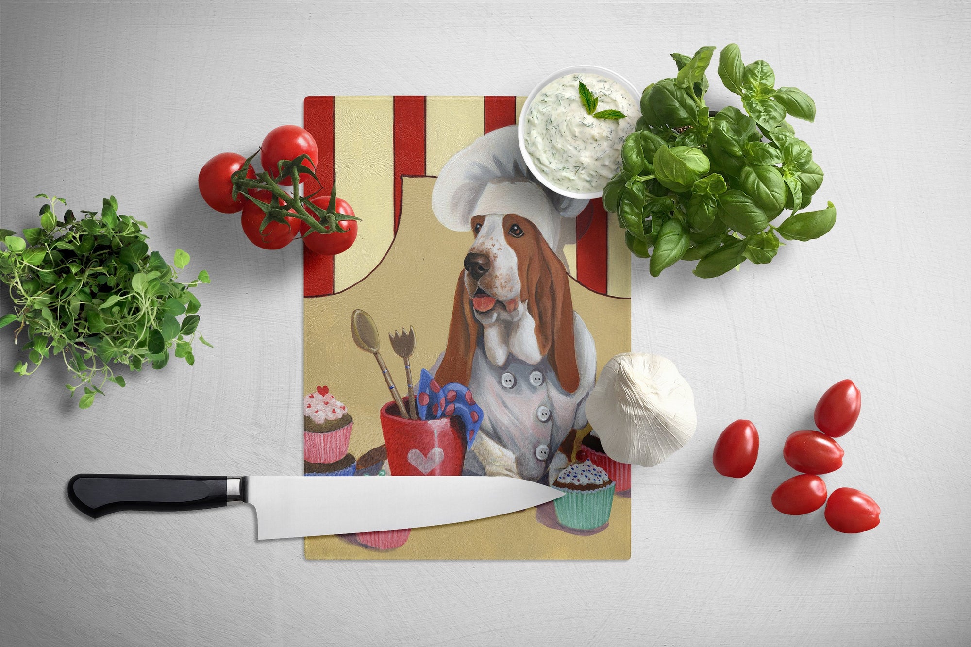 Basset Hound Cupcake Hound Glass Cutting Board Large PPP3011LCB by Caroline's Treasures
