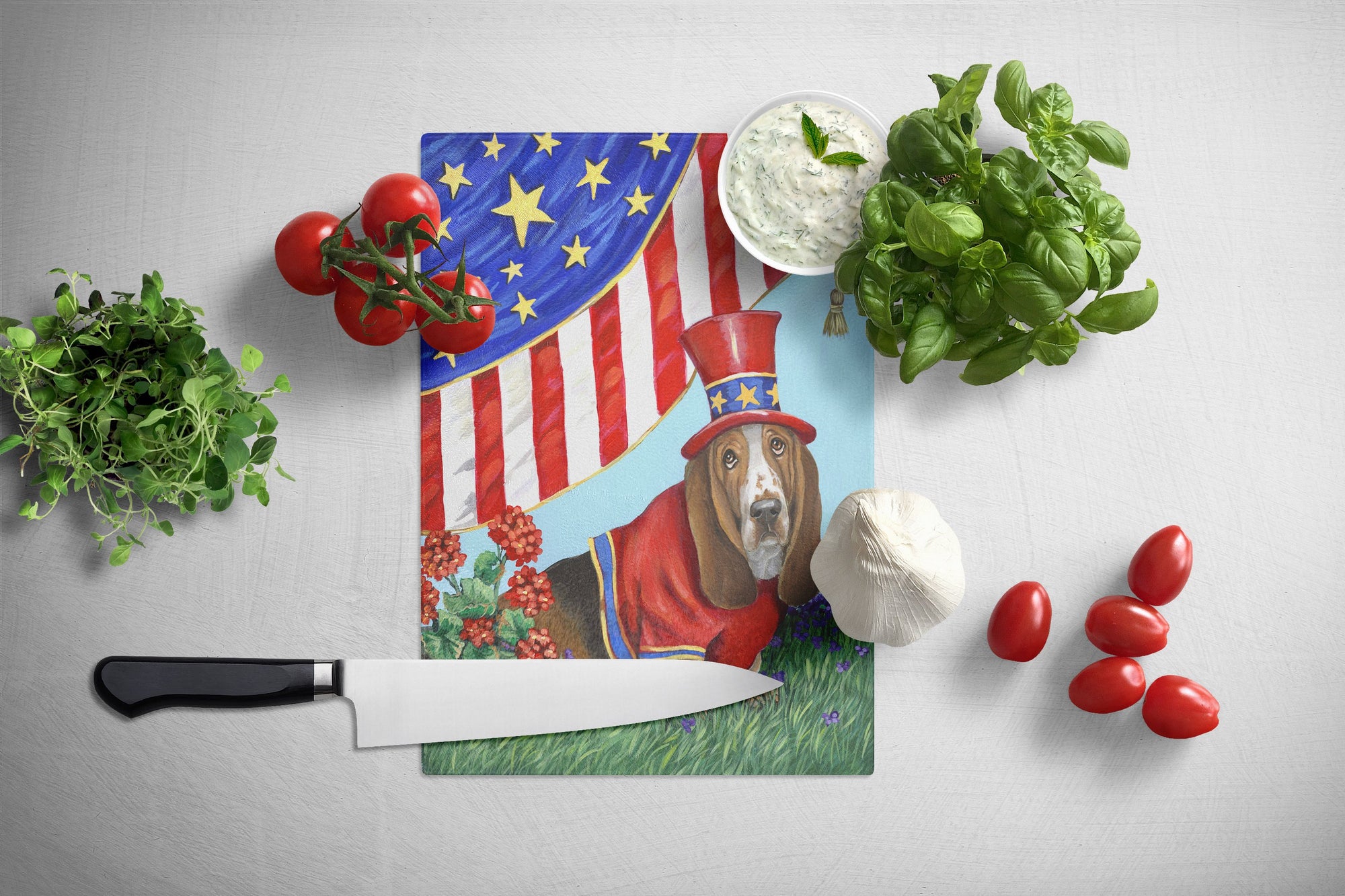 Basset Hound USA Glass Cutting Board Large PPP3014LCB by Caroline's Treasures