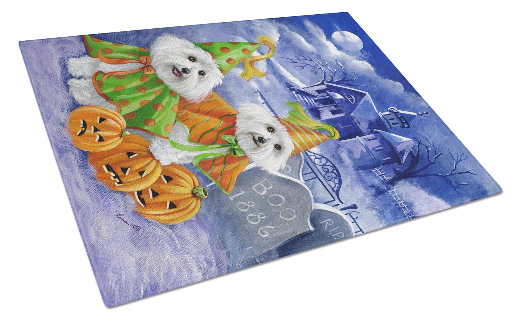 Bichon Frise Halloween Haunted House Glass Cutting Board Large PPP3022LCB by Caroline's Treasures