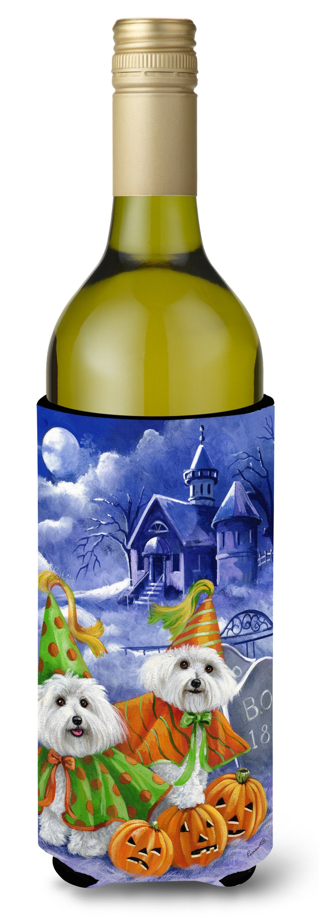 Bichon Frise Halloween Haunted House Wine Bottle Hugger PPP3022LITERK by Caroline's Treasures