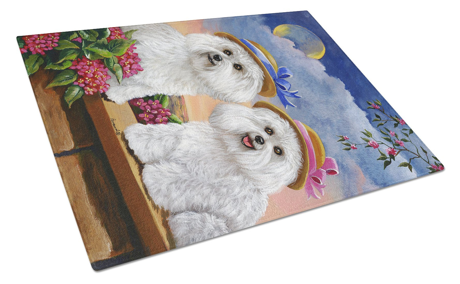 Bichon Frise Soulmates Glass Cutting Board Large PPP3026LCB by Caroline's Treasures