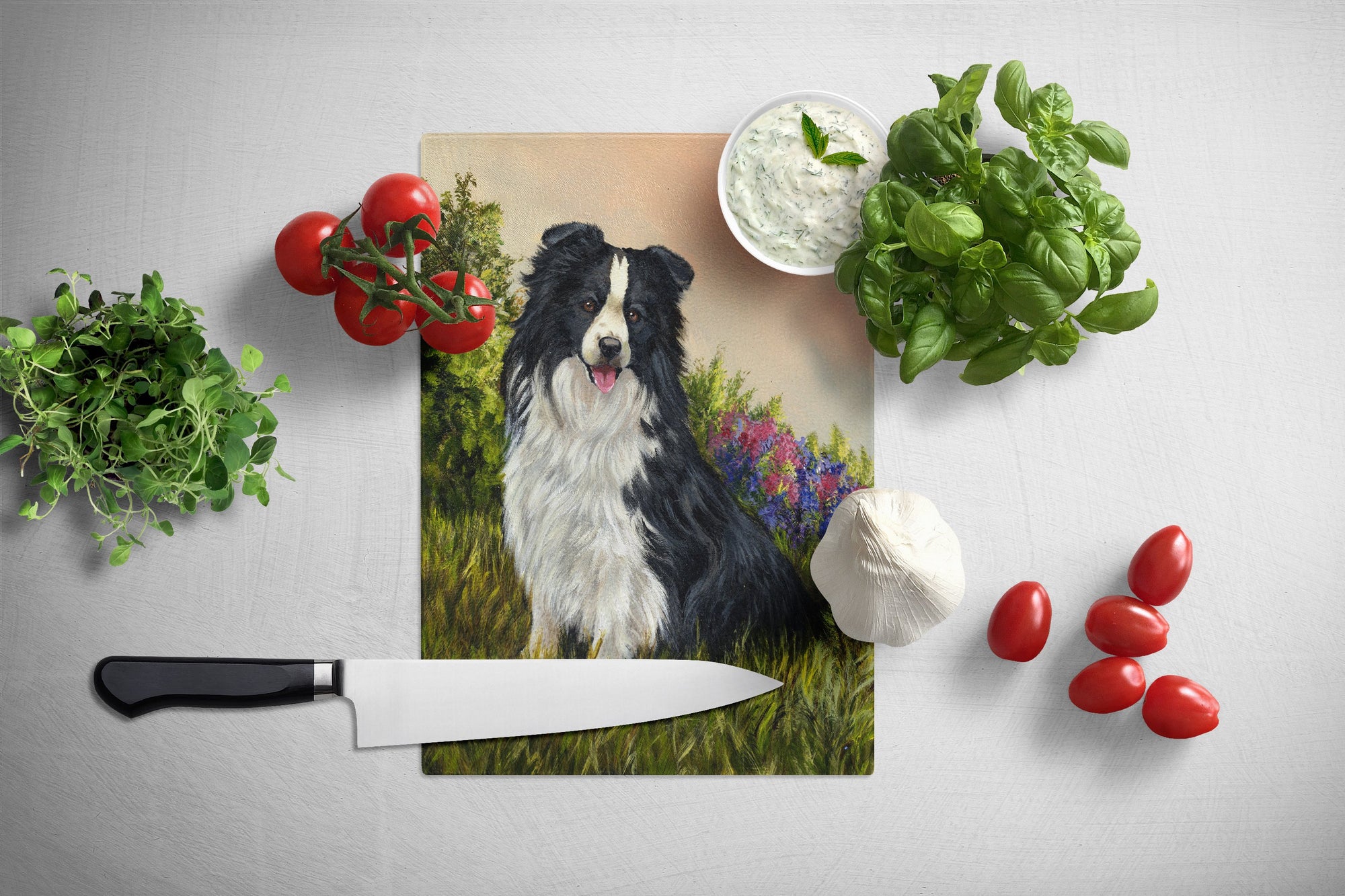 Border Collie Simplicity Glass Cutting Board Large PPP3031LCB by Caroline's Treasures