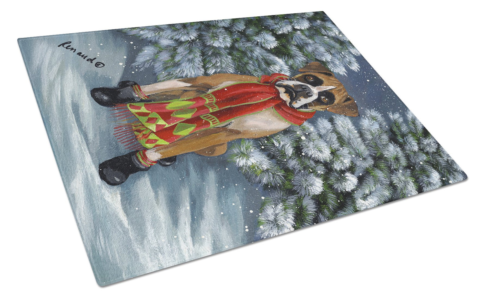 Boxer Let's Play Christmas Glass Cutting Board Large PPP3040LCB by Caroline's Treasures