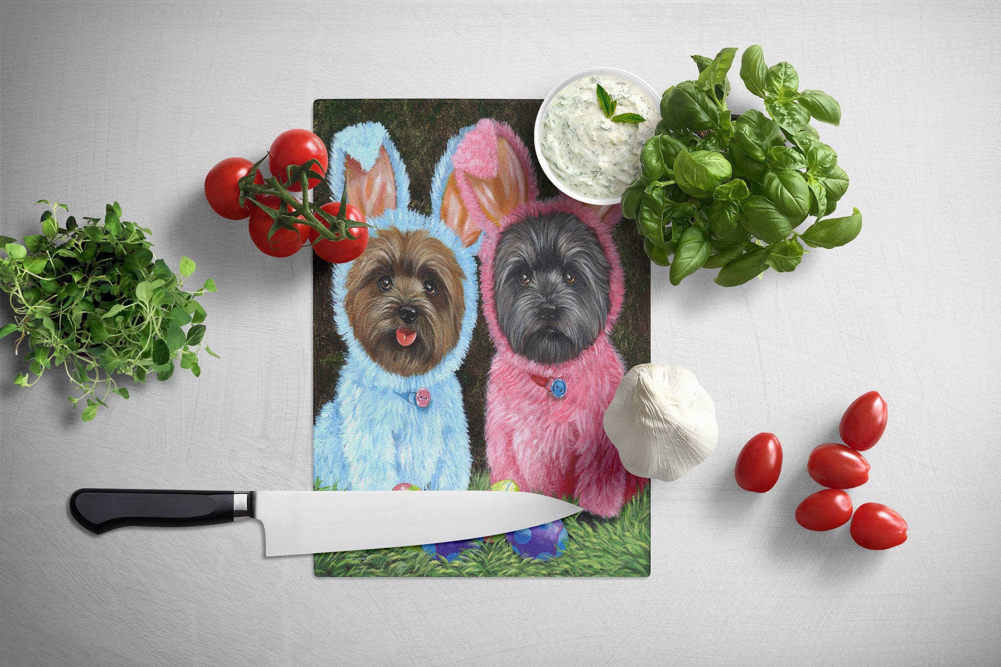Cairn Terrier Easter Bunnies Glass Cutting Board Large PPP3046LCB by Caroline's Treasures
