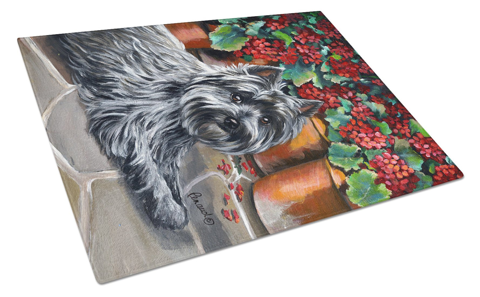 Cairn Terrier Geraniums Glass Cutting Board Large PPP3052LCB by Caroline's Treasures