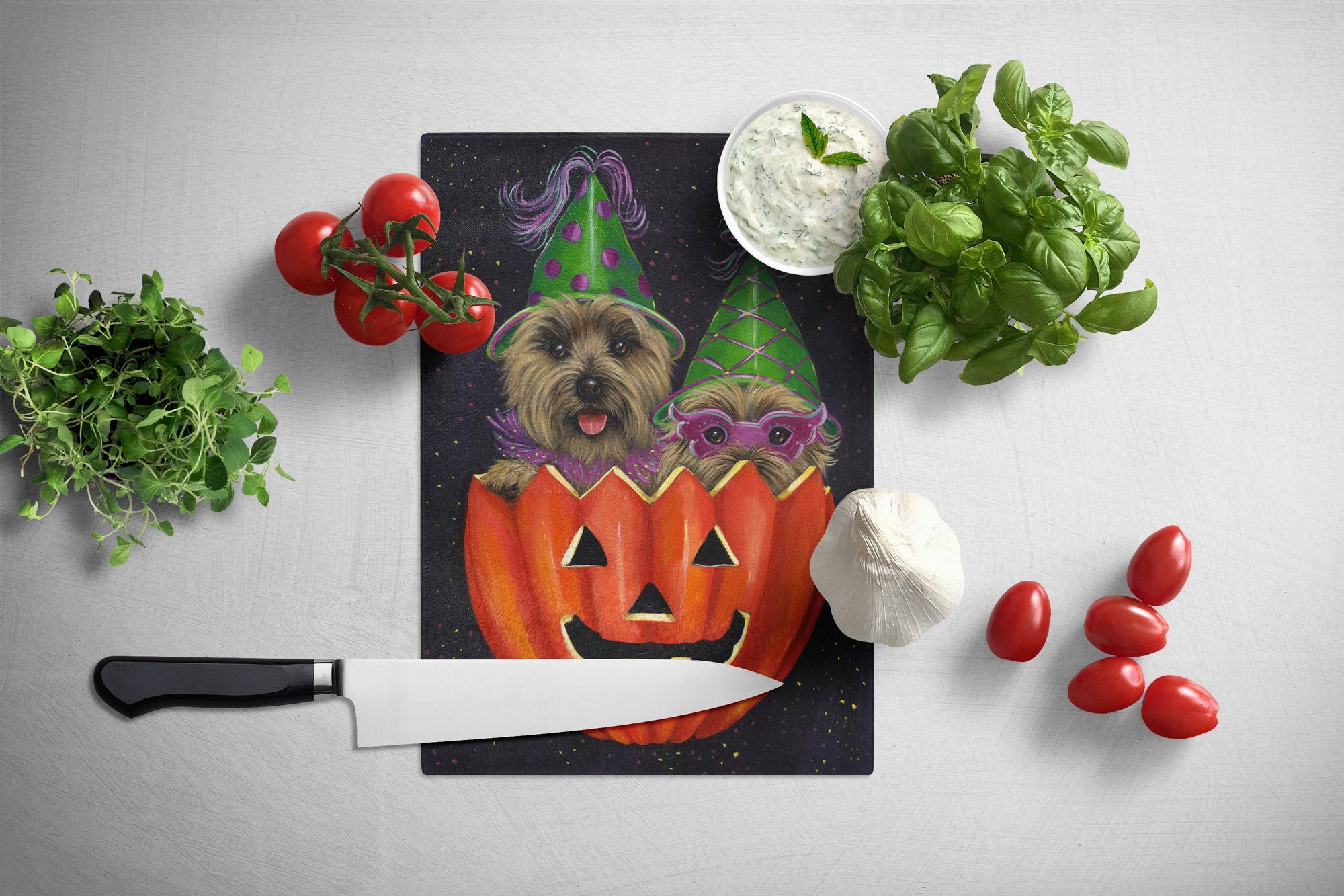 Cairn Terrier Halloween PeekaBoo Glass Cutting Board Large PPP3056LCB by Caroline's Treasures