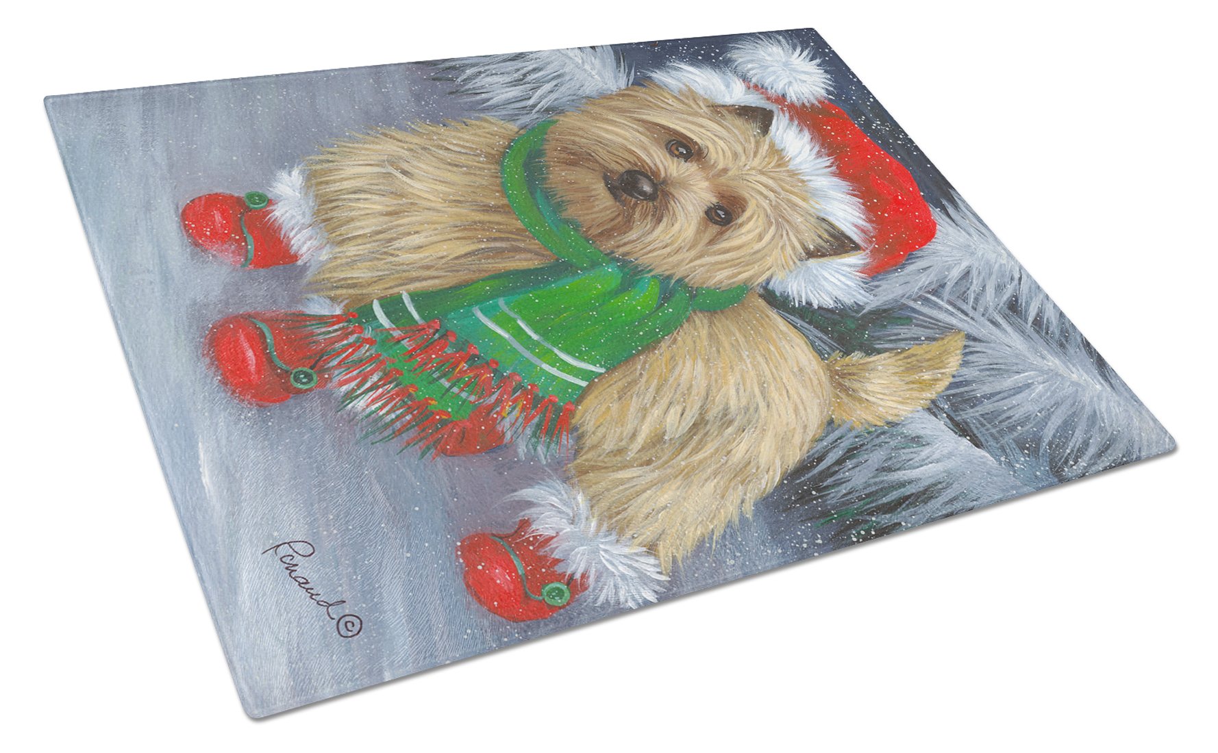 Cairn Terrier Christmas Red Boots Glass Cutting Board Large PPP3058LCB by Caroline's Treasures