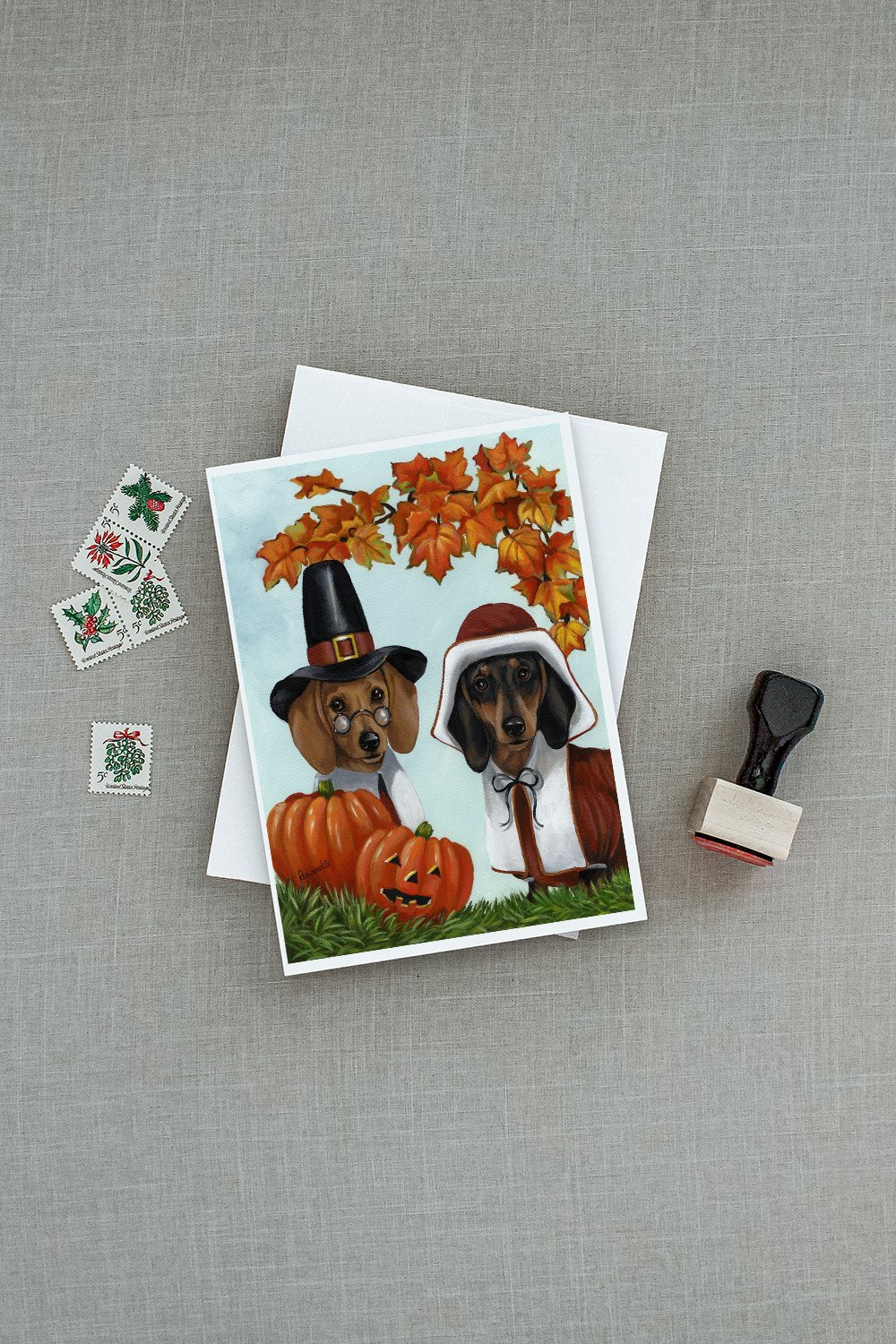 Dachshund Thanksgiving Pilgrims Greeting Cards and Envelopes Pack of 8 - the-store.com