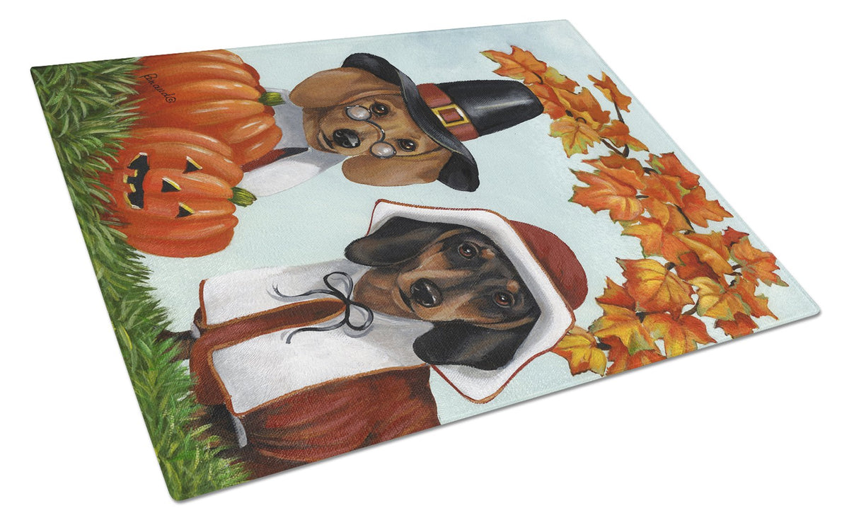 Dachshund Thanksgiving Pilgrims Glass Cutting Board Large PPP3087LCB by Caroline&#39;s Treasures