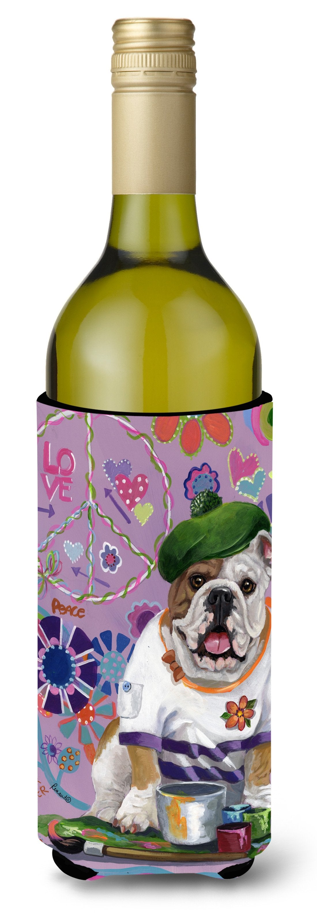 English Bulldog Flower Power Wine Bottle Hugger PPP3091LITERK by Caroline's Treasures