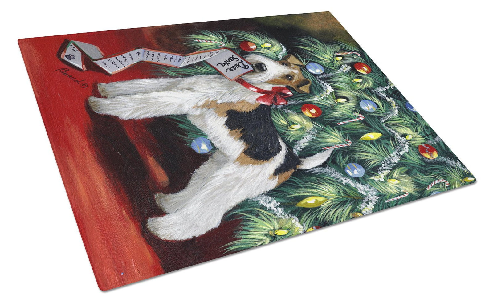 Fox Terrier Christmas Dear Santa Glass Cutting Board Large PPP3092LCB by Caroline's Treasures
