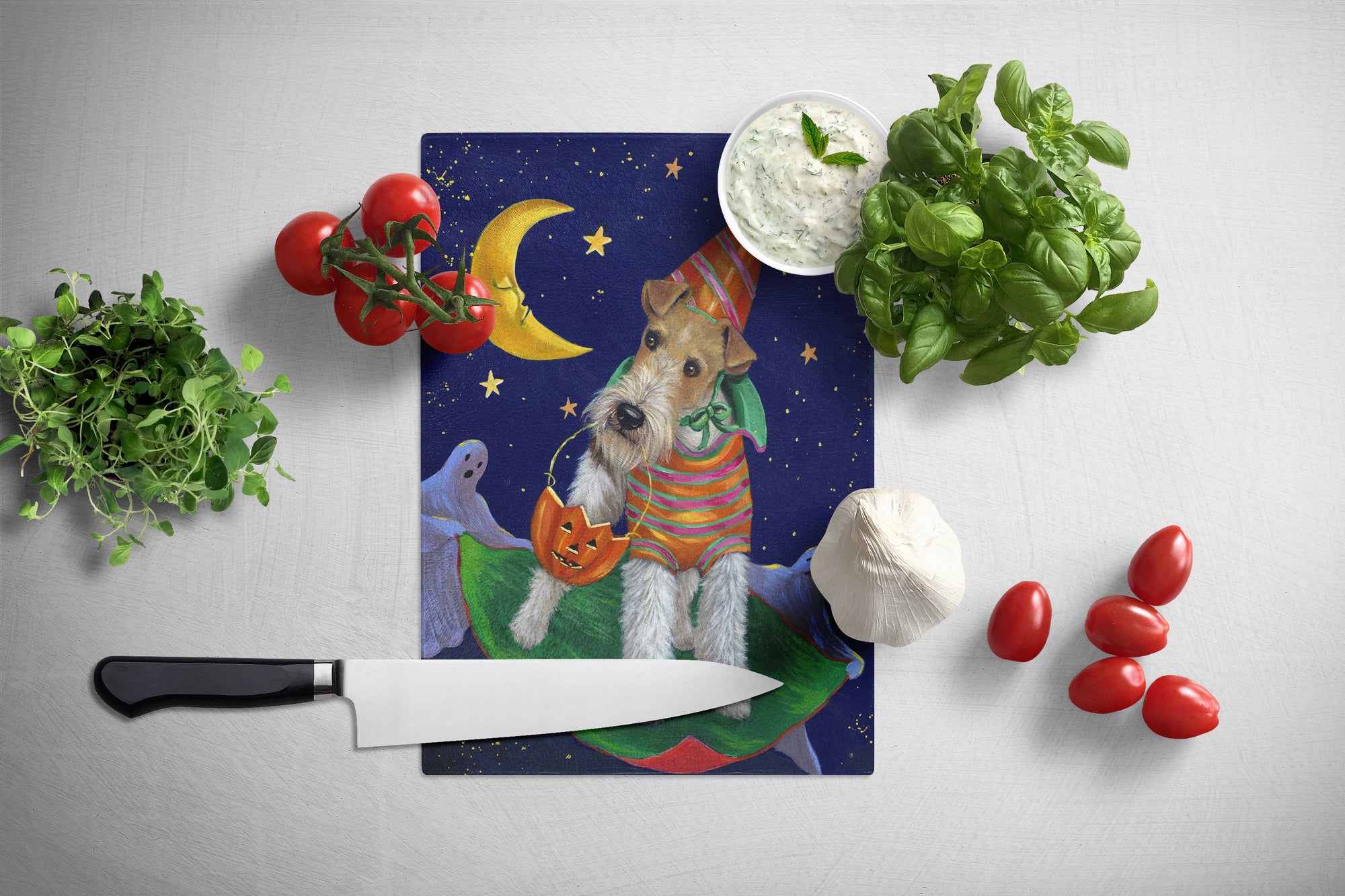 Fox Terrier Halloween Trick or Treat Glass Cutting Board Large PPP3093LCB by Caroline's Treasures