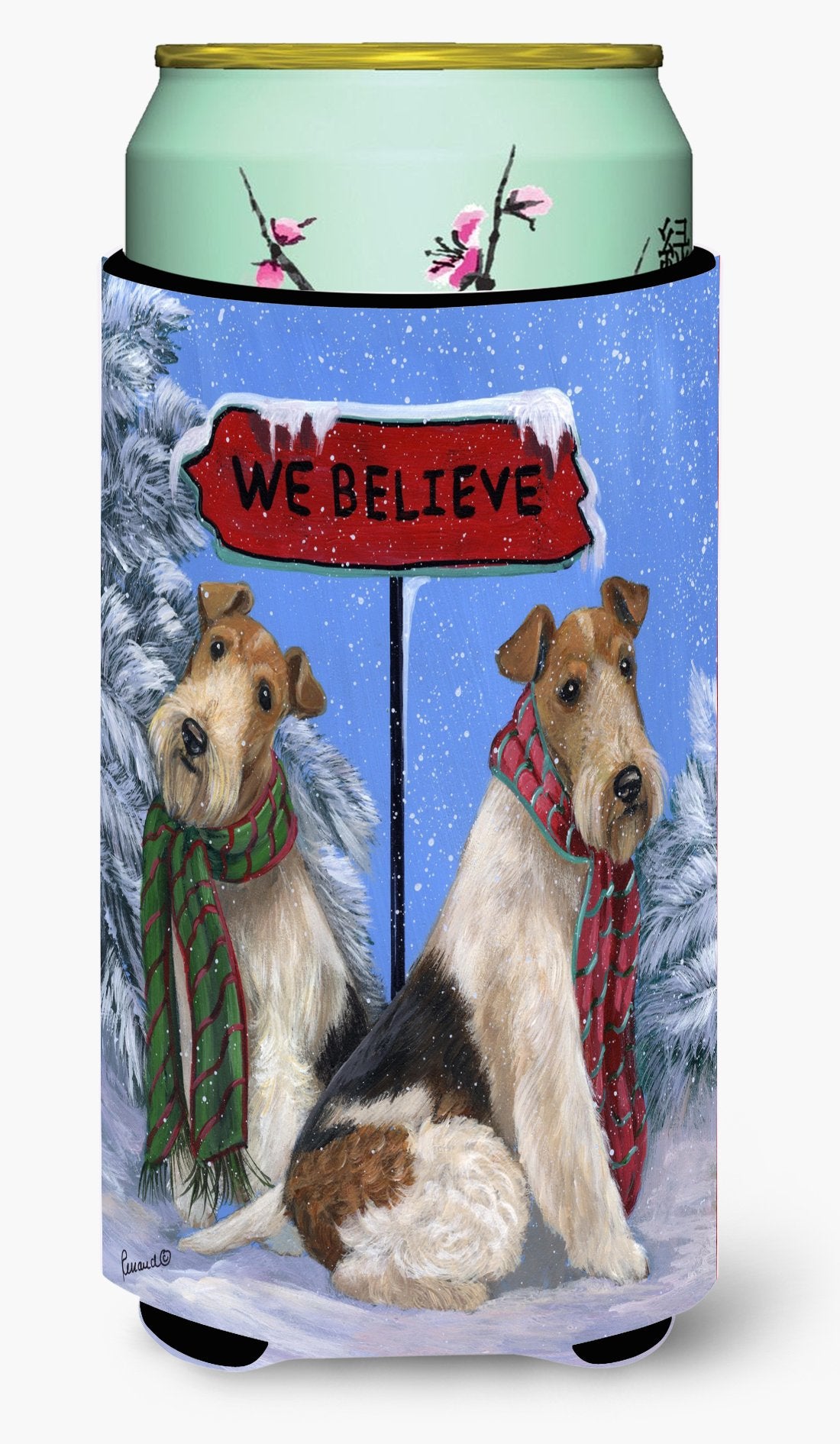 Fox Terrier Christmas We Believe Tall Boy Hugger PPP3094TBC by Caroline's Treasures