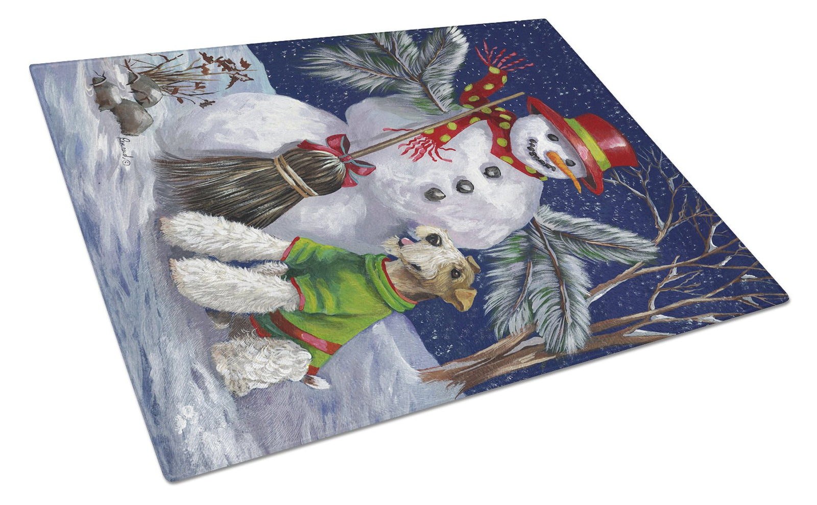 Fox Terrier Christmas Winter Fun Glass Cutting Board Large PPP3095LCB by Caroline's Treasures