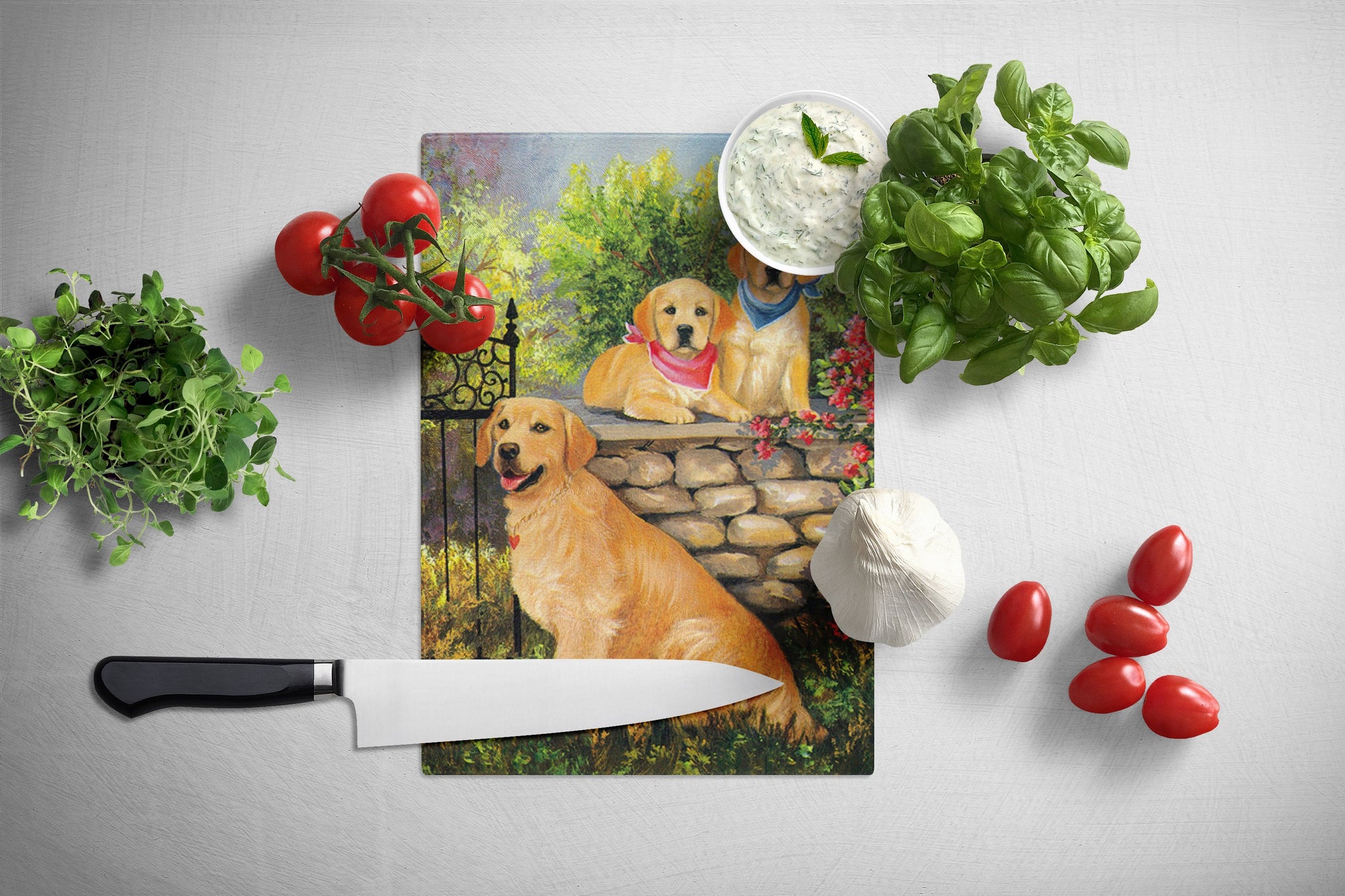 Golden Retriever At the Gate Glass Cutting Board Large PPP3101LCB by Caroline's Treasures
