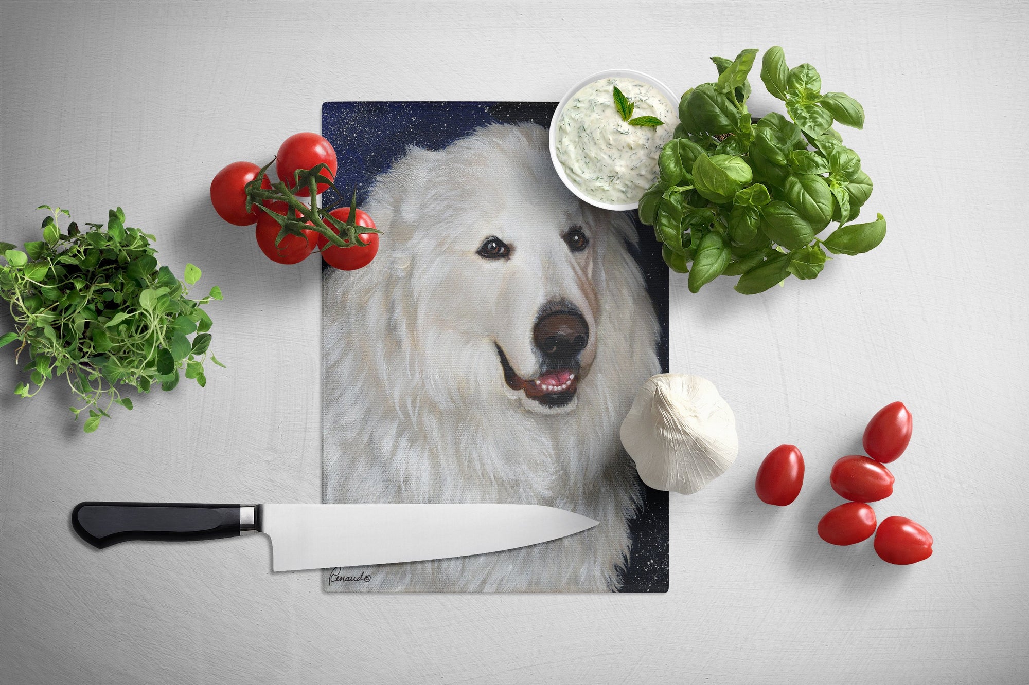 Great Pyrenees Meisha Glass Cutting Board Large PPP3104LCB by Caroline's Treasures