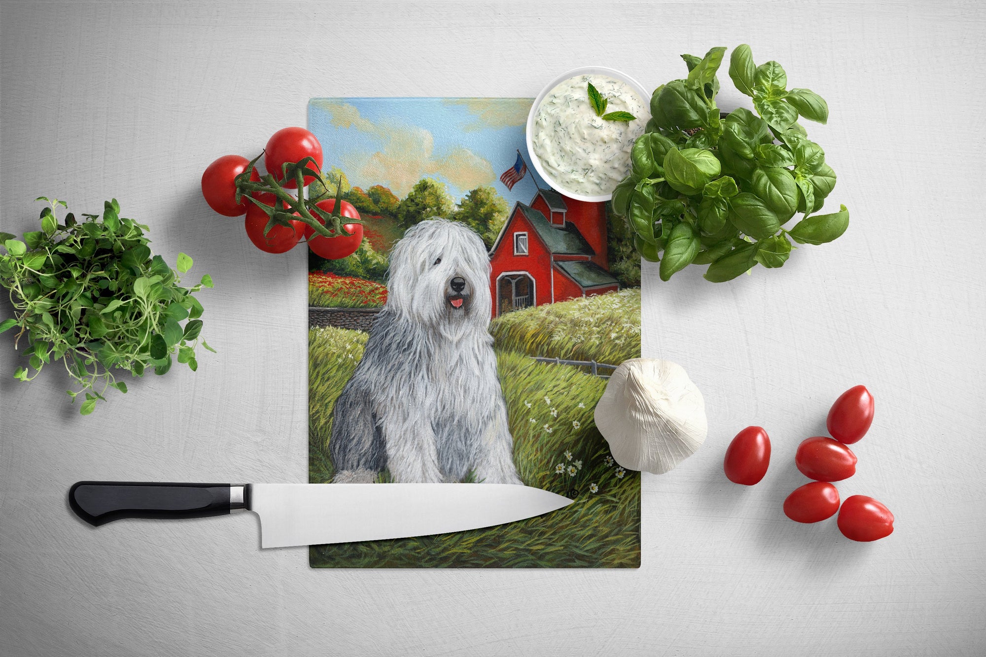 Old English Sheepdog Heaven Glass Cutting Board Large PPP3119LCB by Caroline's Treasures