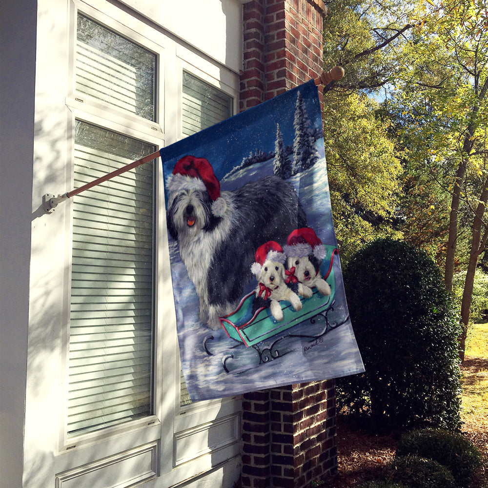 Old English Sheepdog Christmas Snow Flag Canvas House Size PPP3120CHF