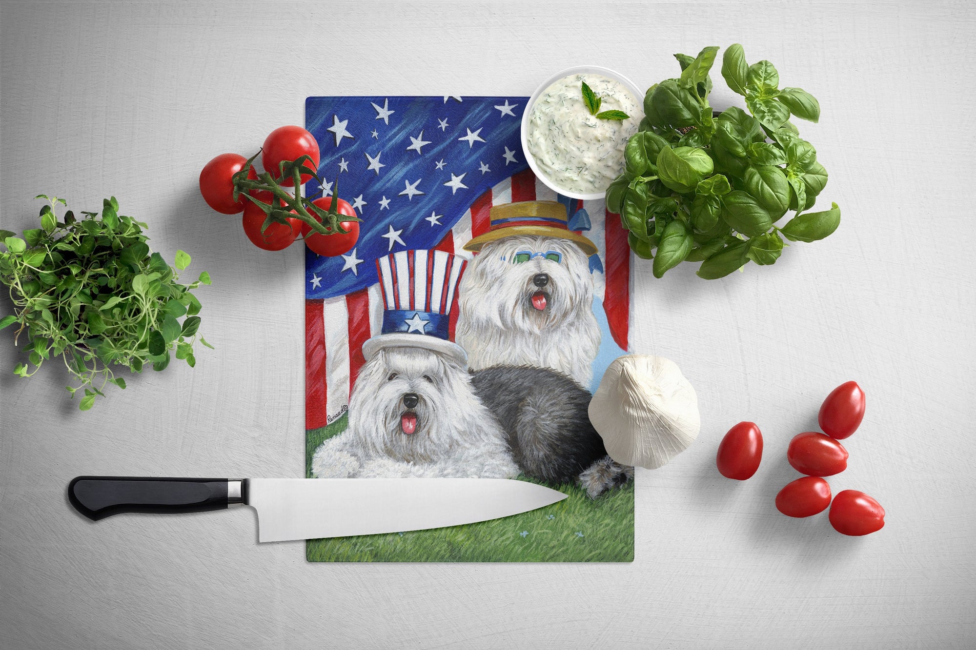 Old English Sheepdog USA Glass Cutting Board Large PPP3121LCB by Caroline's Treasures