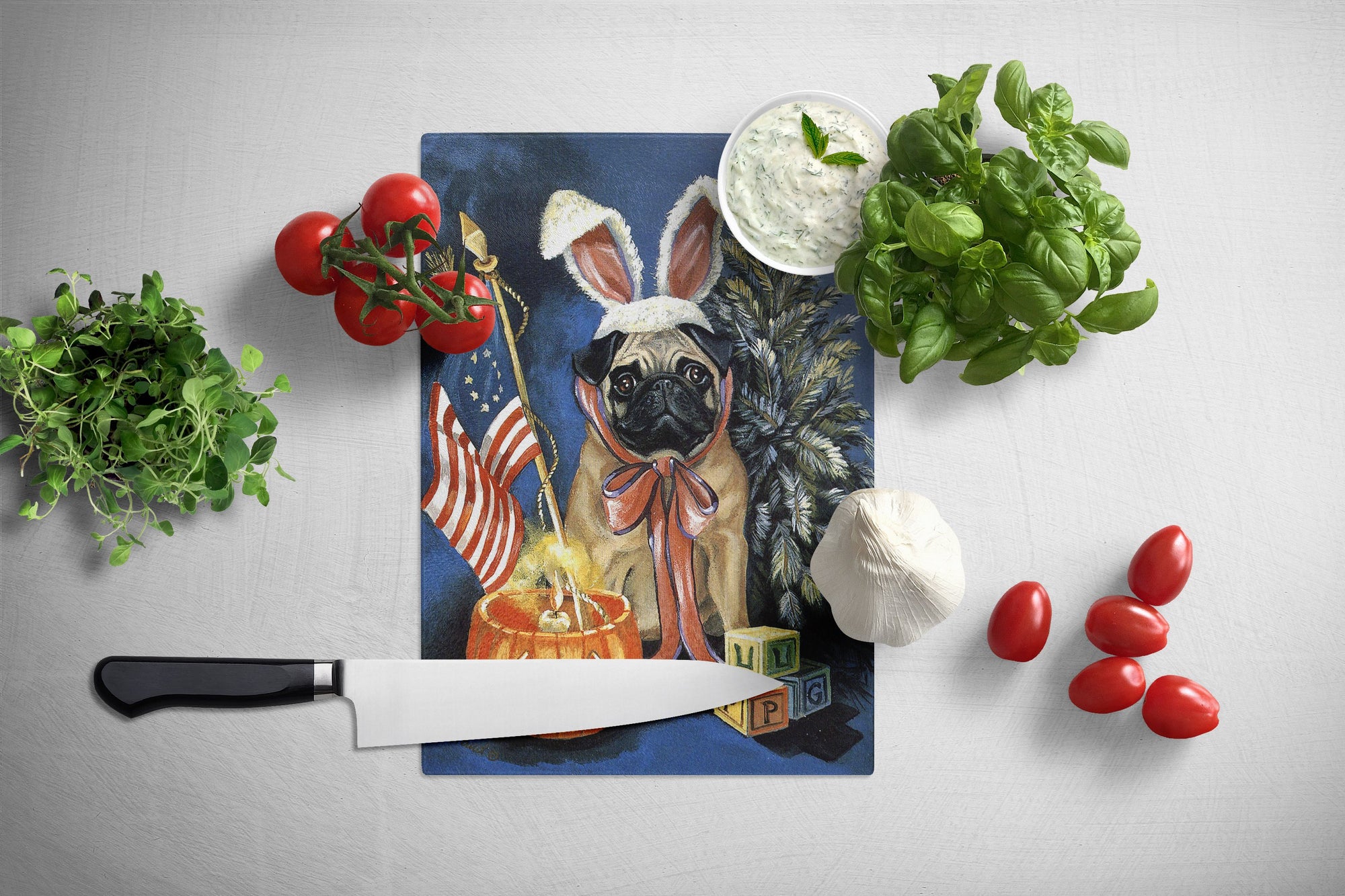 Pug for All Seasons Glass Cutting Board Large PPP3125LCB by Caroline's Treasures
