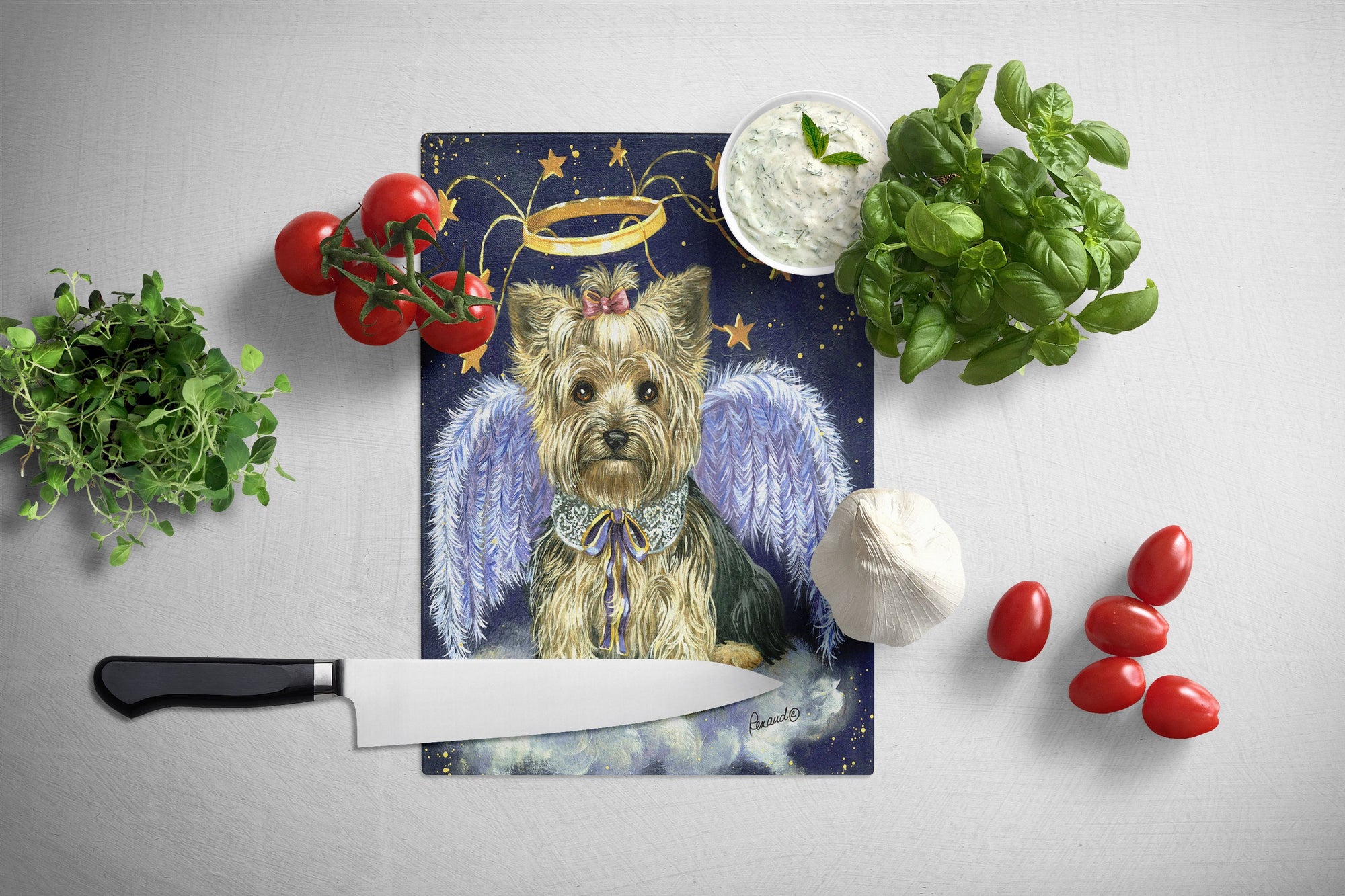 Yorkie Christmas Family Tree Glass Cutting Board Large PPP3131LCB by Caroline's Treasures