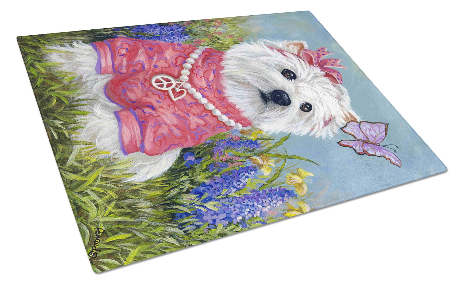 Westie Springtime Glass Cutting Board Large PPP3132LCB by Caroline's Treasures