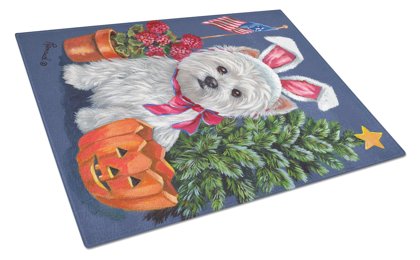 Westie for All Seasons Glass Cutting Board Large PPP3137LCB by Caroline's Treasures