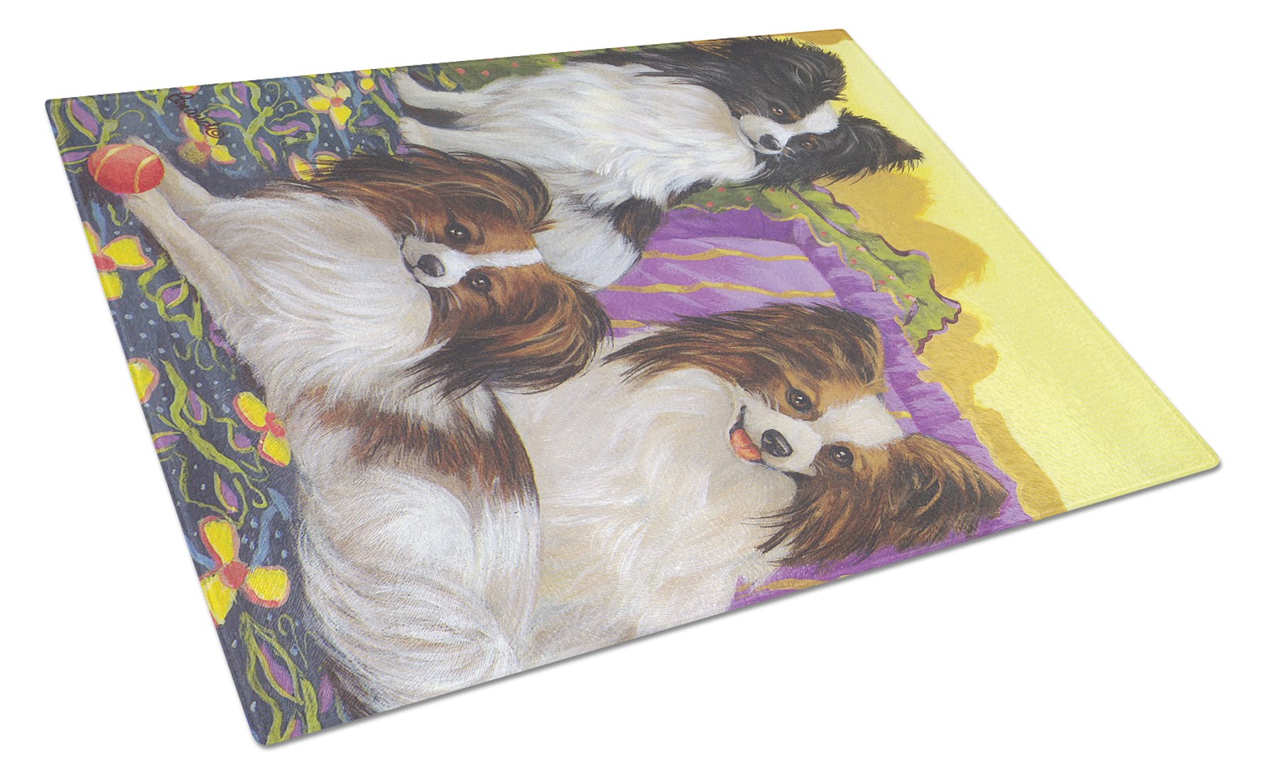 Papillon Party Pals Glass Cutting Board Large PPP3144LCB by Caroline's Treasures