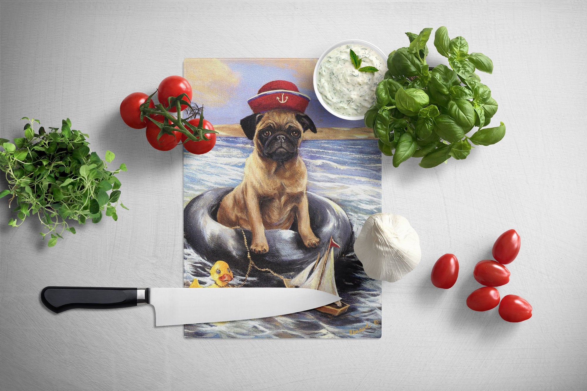 Pug Ahoy Sailor Glass Cutting Board Large PPP3153LCB by Caroline's Treasures
