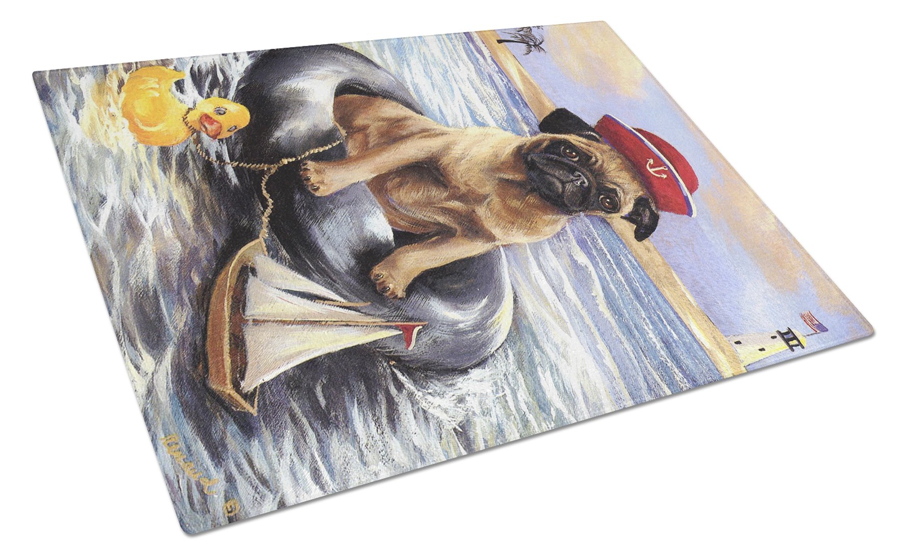 Pug Ahoy Sailor Glass Cutting Board Large PPP3153LCB by Caroline's Treasures