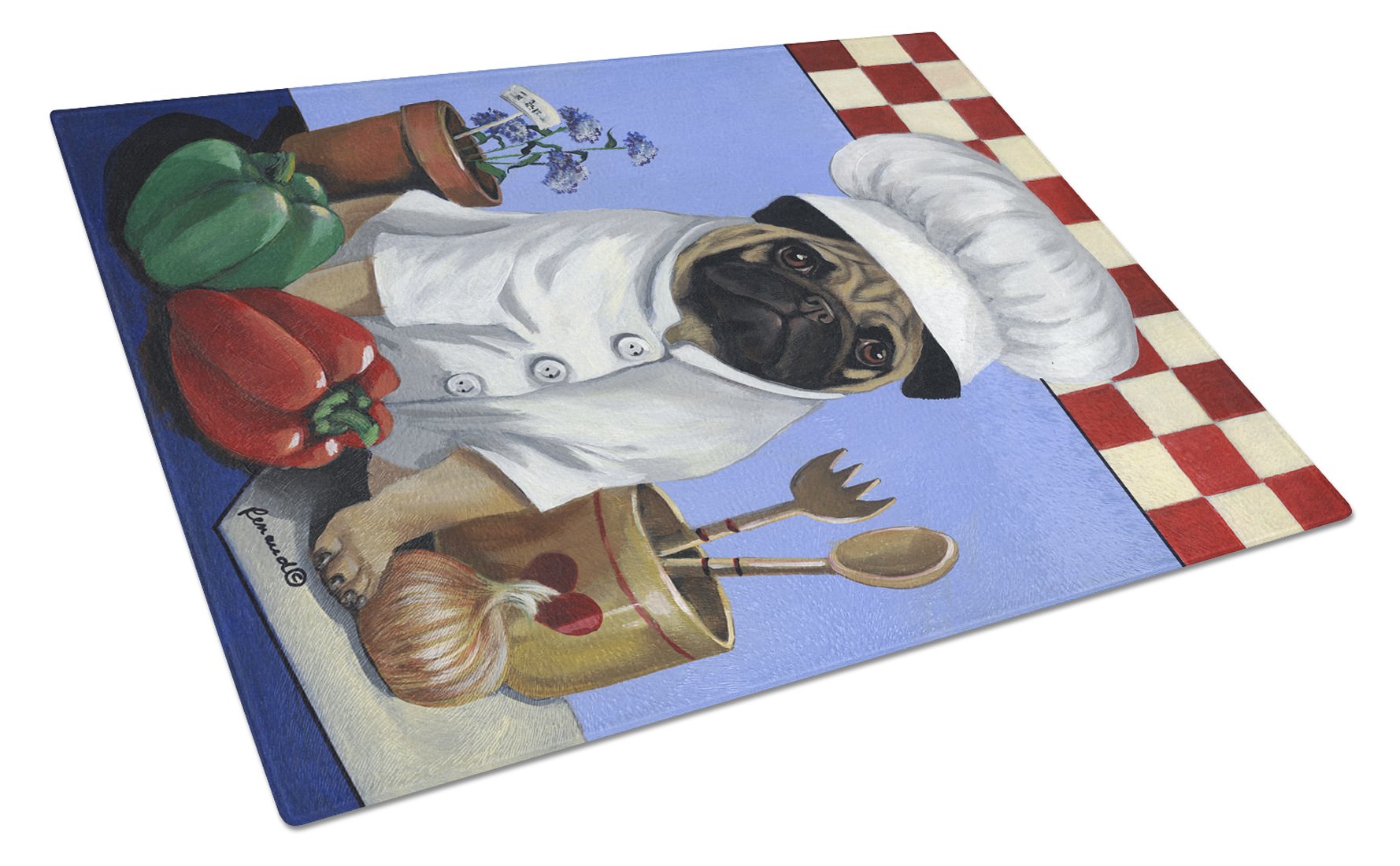 Pug Veggie Chef Glass Cutting Board Large PPP3155LCB by Caroline's Treasures