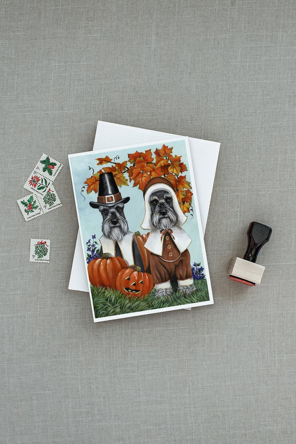 Schnauzer Thanksgiving Pilgrims Greeting Cards and Envelopes Pack of 8 - the-store.com