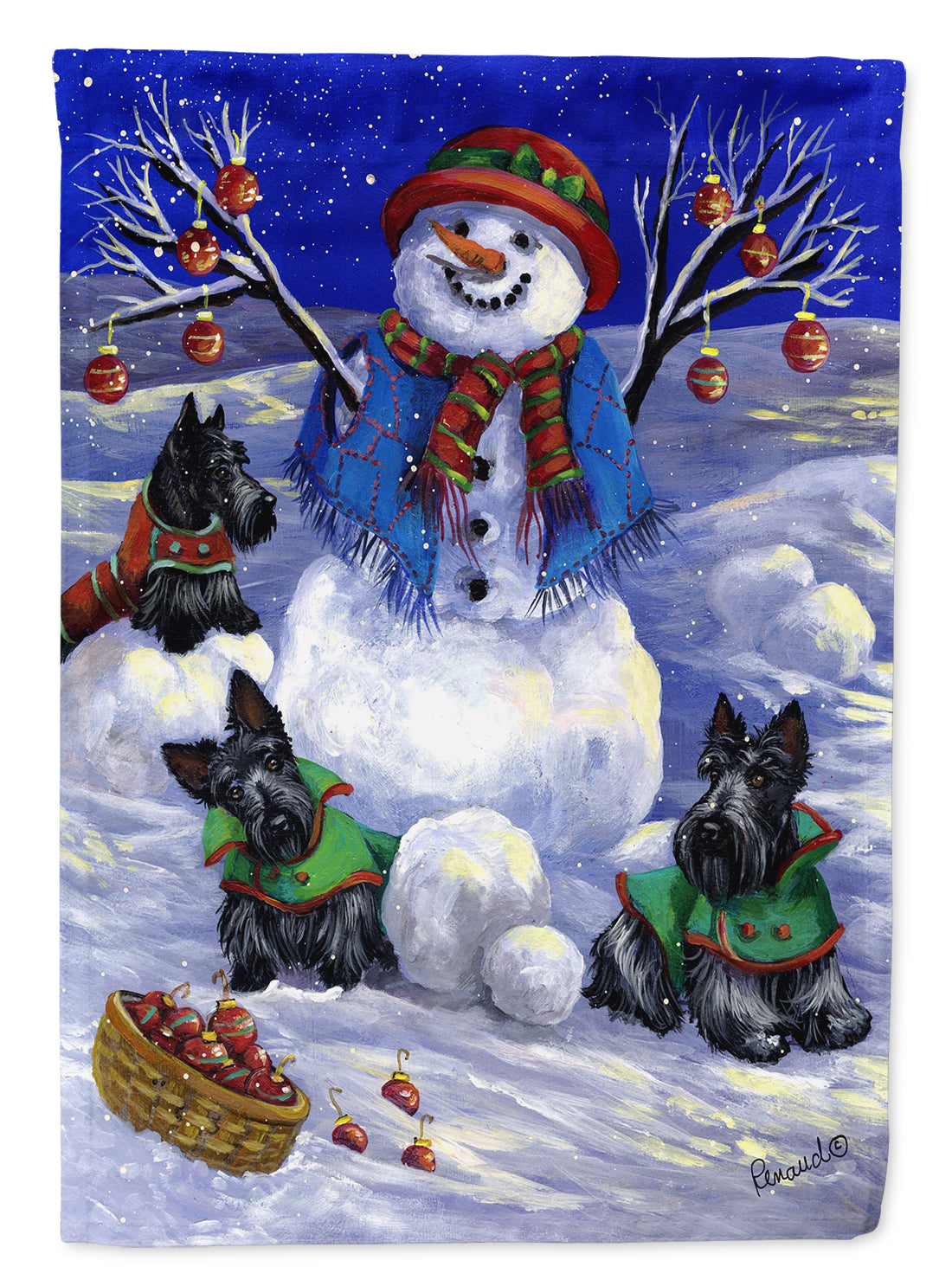 Scottie Christmas Snowman Flag Canvas House Size PPP3184CHF